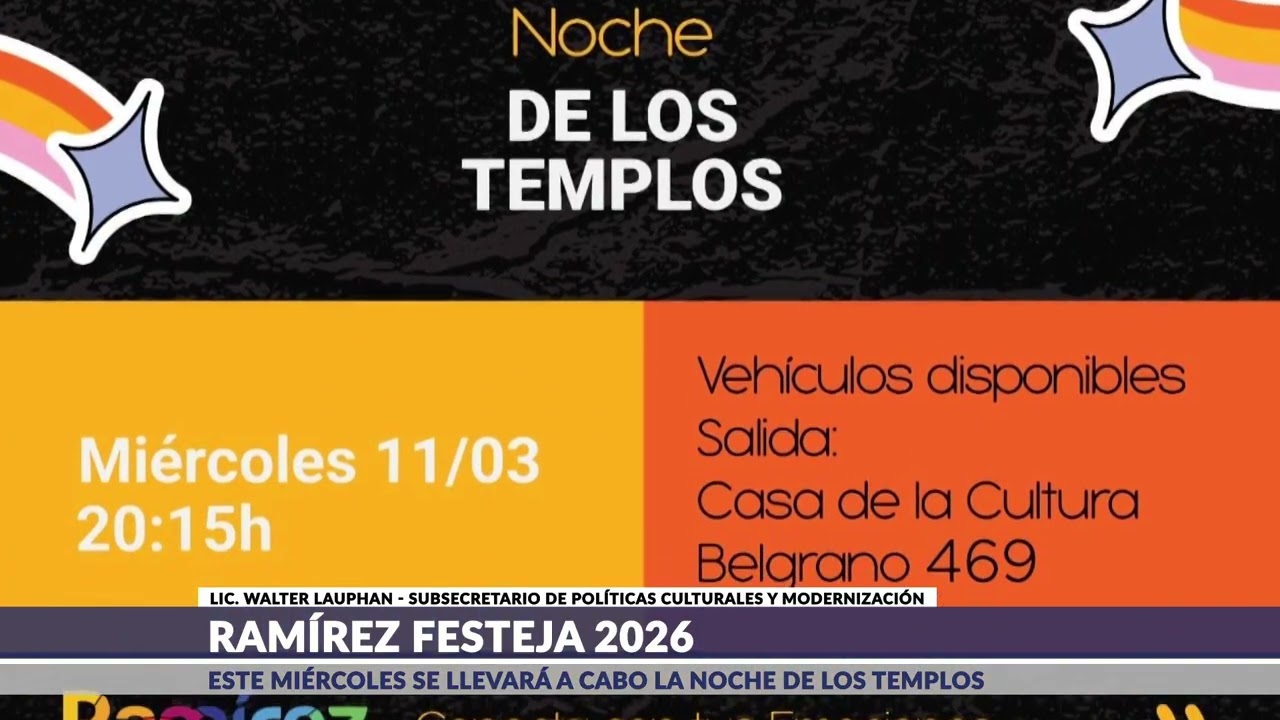 Este miércoles se realizará la Noche de los Templos 2026