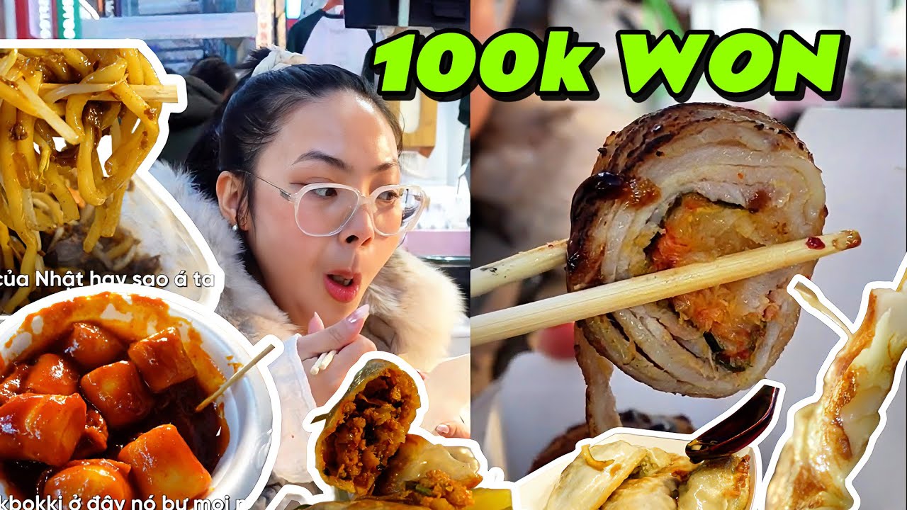100K WON ĂN SẬP CHỢ ĐÊM MYEONGDONG LINH ĐÌNH | Bao tử không đáy