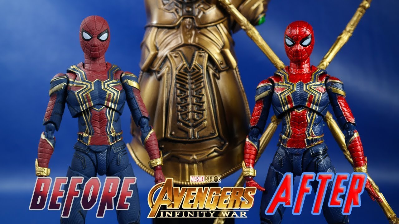 Custom Repaint Iron Spider SH Figuarts Metallic Finish Avengers Infinity War Toy Makeover Español