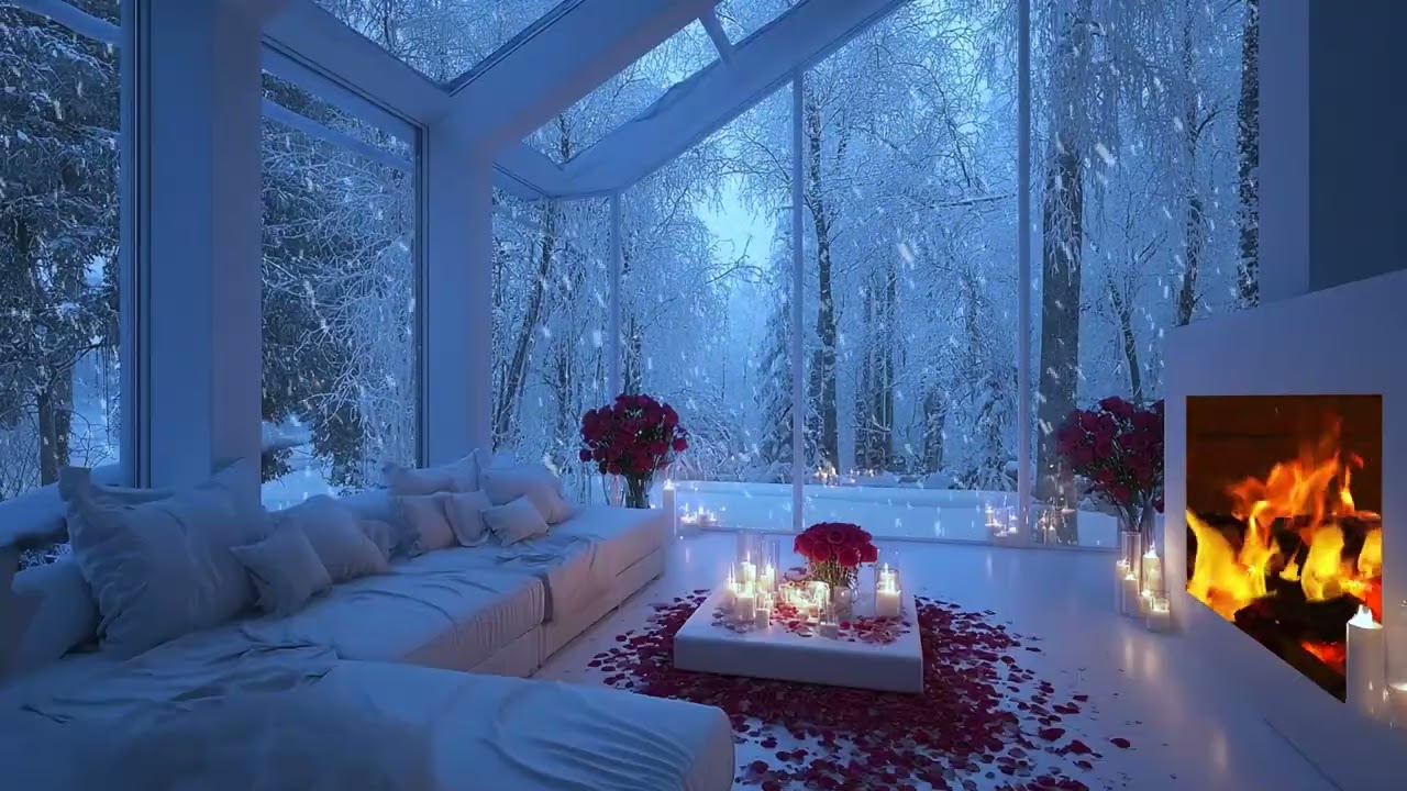 Cozy Piano Fireplace Ambience | Snowy Winter Night | Study Work Focus Relax Calm