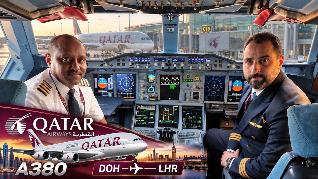 Qatar A380 Cockpit FULL FLIGHT Doha to London Heathrow