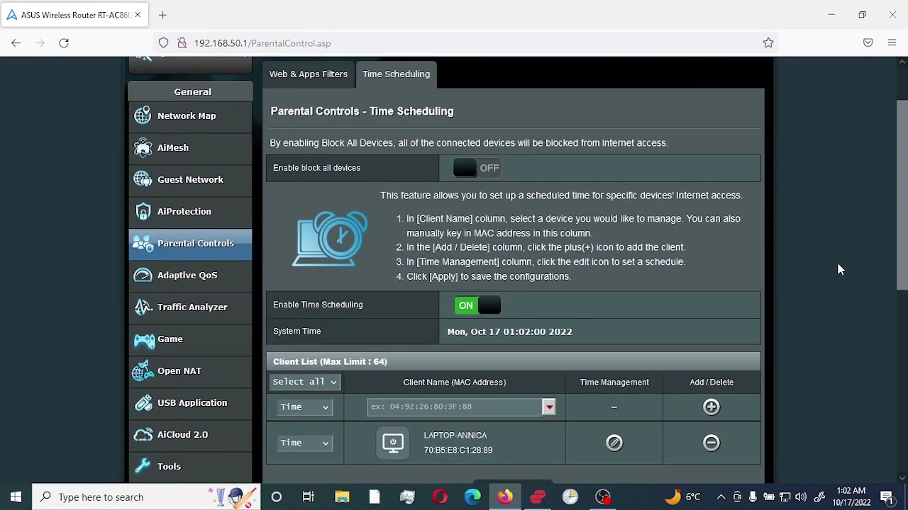 How to Setup Parental Control on ASUS RT-AC86U Merlin Router