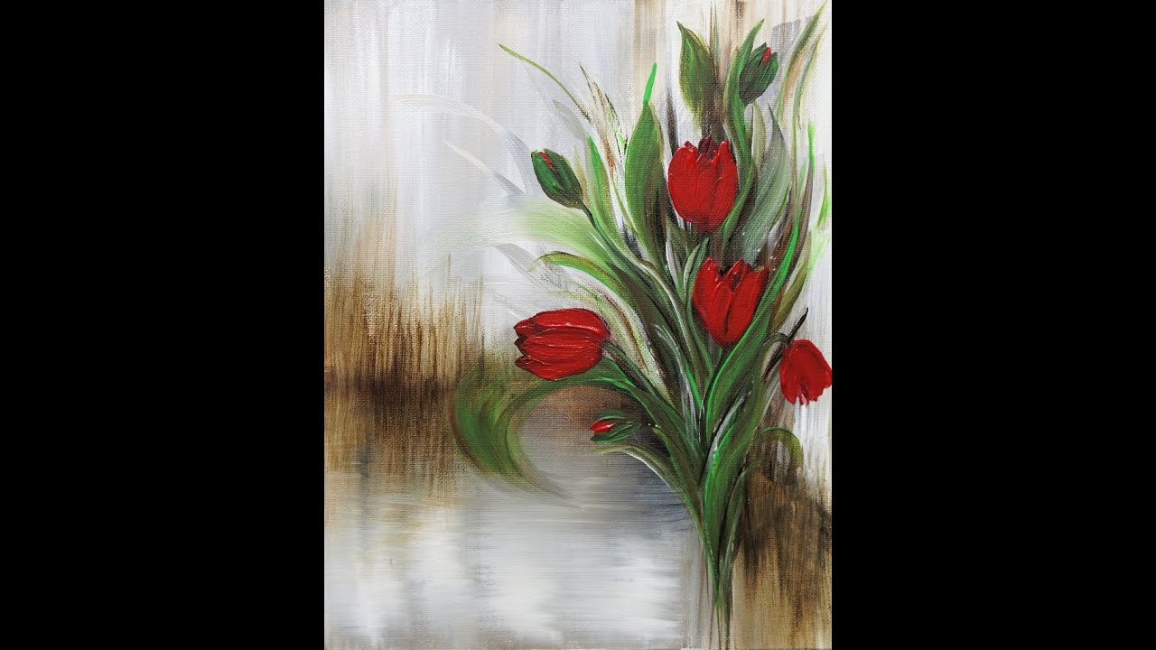 Easy Acrylic Painting/Red Tulips/Flower Painting/Einfach Malen/Acryl/Rote Tulpen/Blumenmalerei/ V341