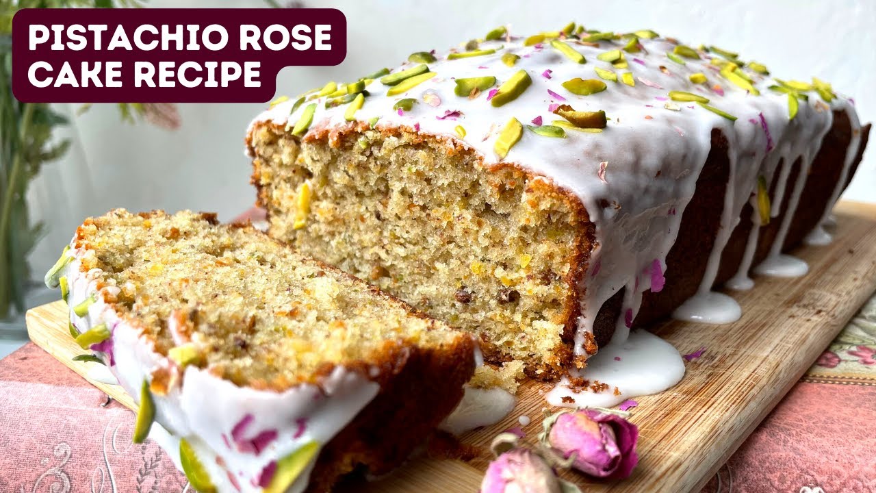Easy Pistachio Rose Butter Cake Recipe | No Mixer Needed | Moist & Flavorful with Lemon Glaze