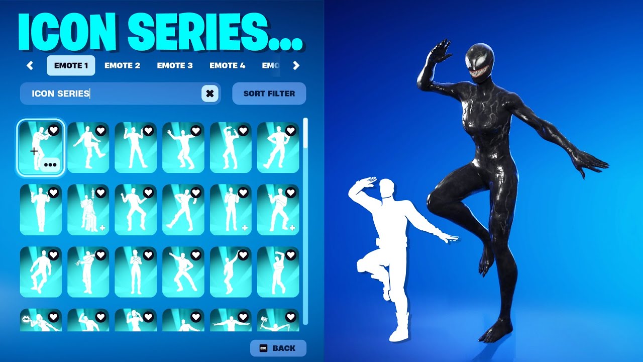 ALL FORTNITE ICON SERIES & NEW TIKTOK EMOTES (SHE-VENOM!)