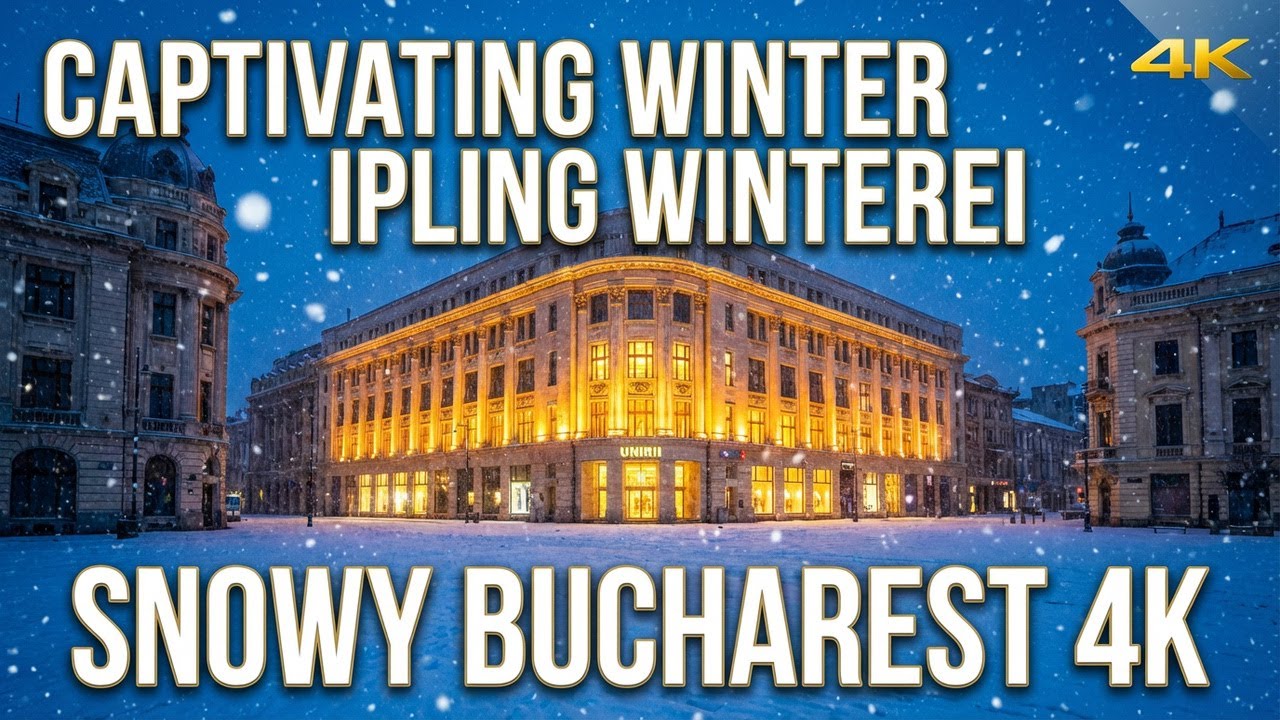 Captivating Winter Beauty Unirii Snowy Bucharest City Centre 4K