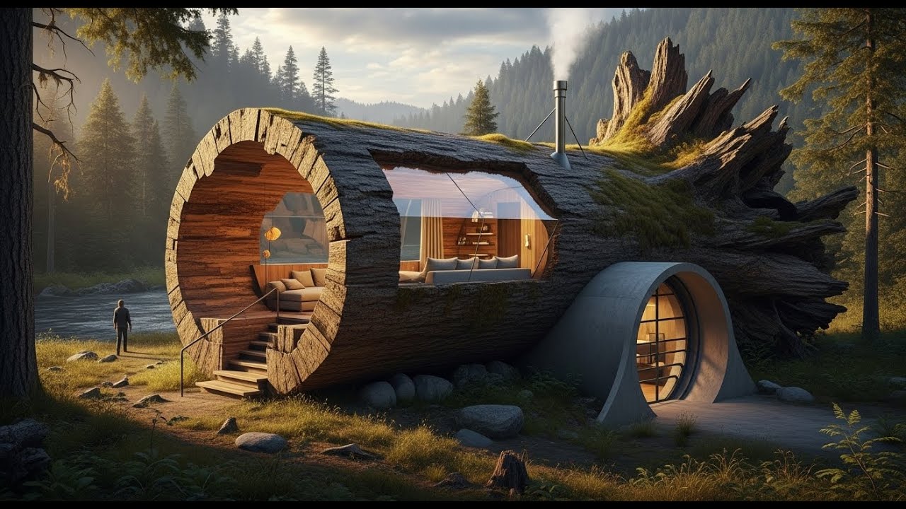Transforming a Massive Tree Log Into a Cozy Modern Shelter: Underground Secrets Revealed