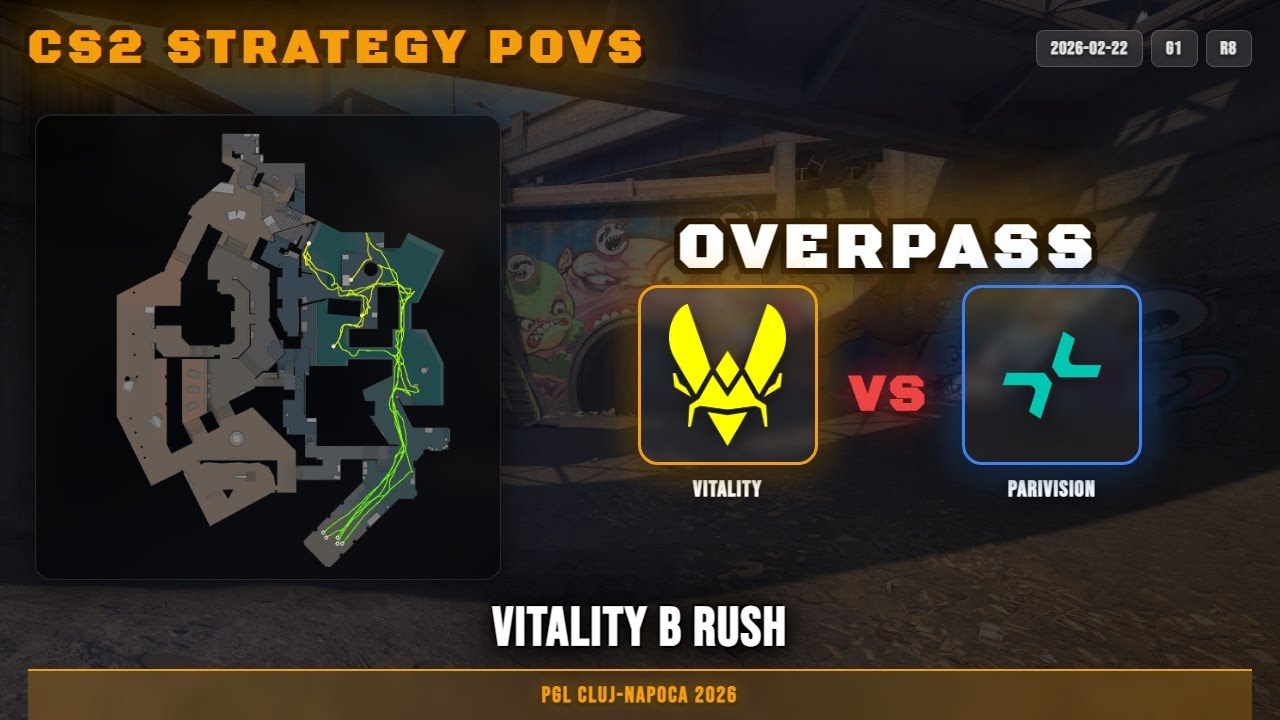 Vitality B Rush - Overpass G1R8 | Vitality | PGL Cluj-Napoca 2026 | CS2 POV Analysis