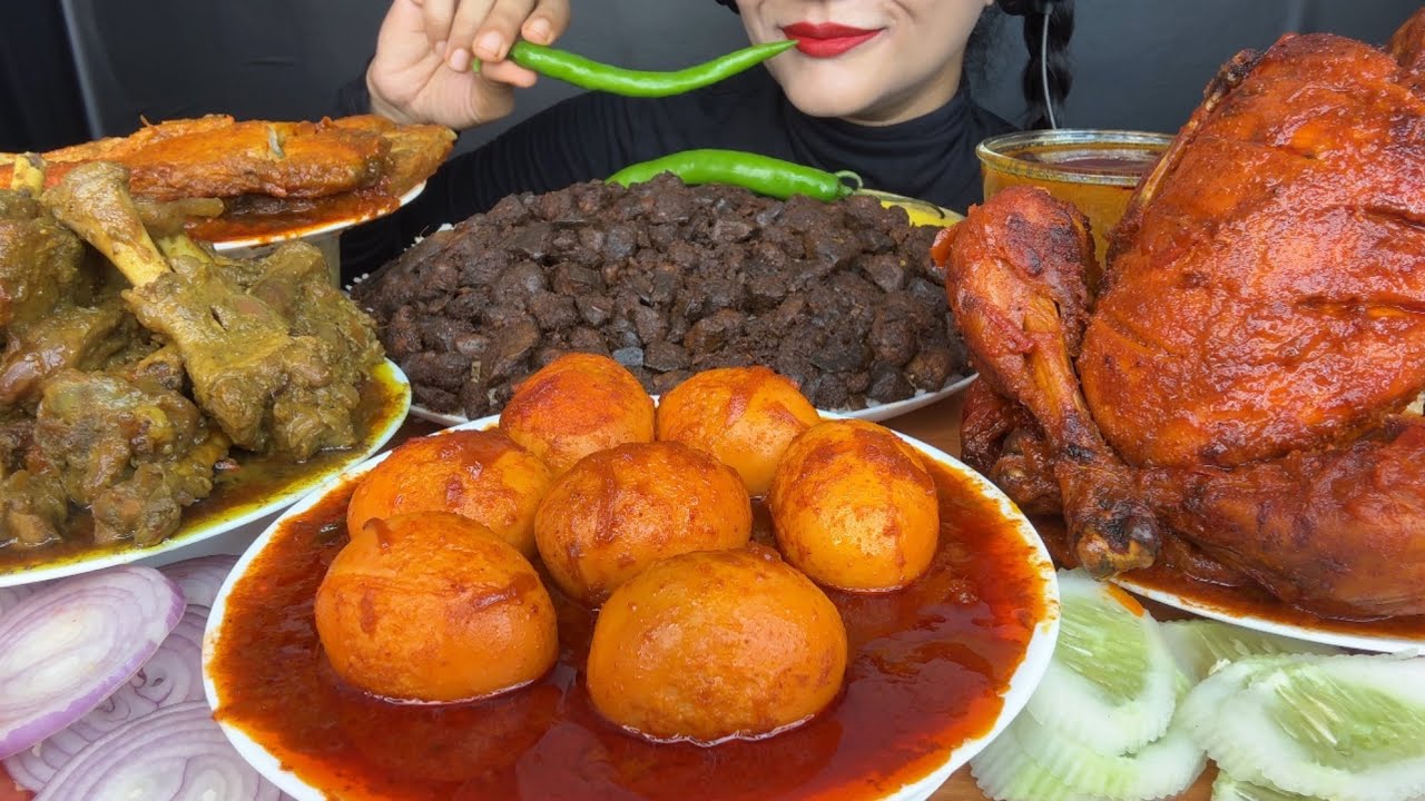 ASMR EATING MUTTON CURRY,EG CURRY,WHOLECHICKEN CURRY,FISH CURRY