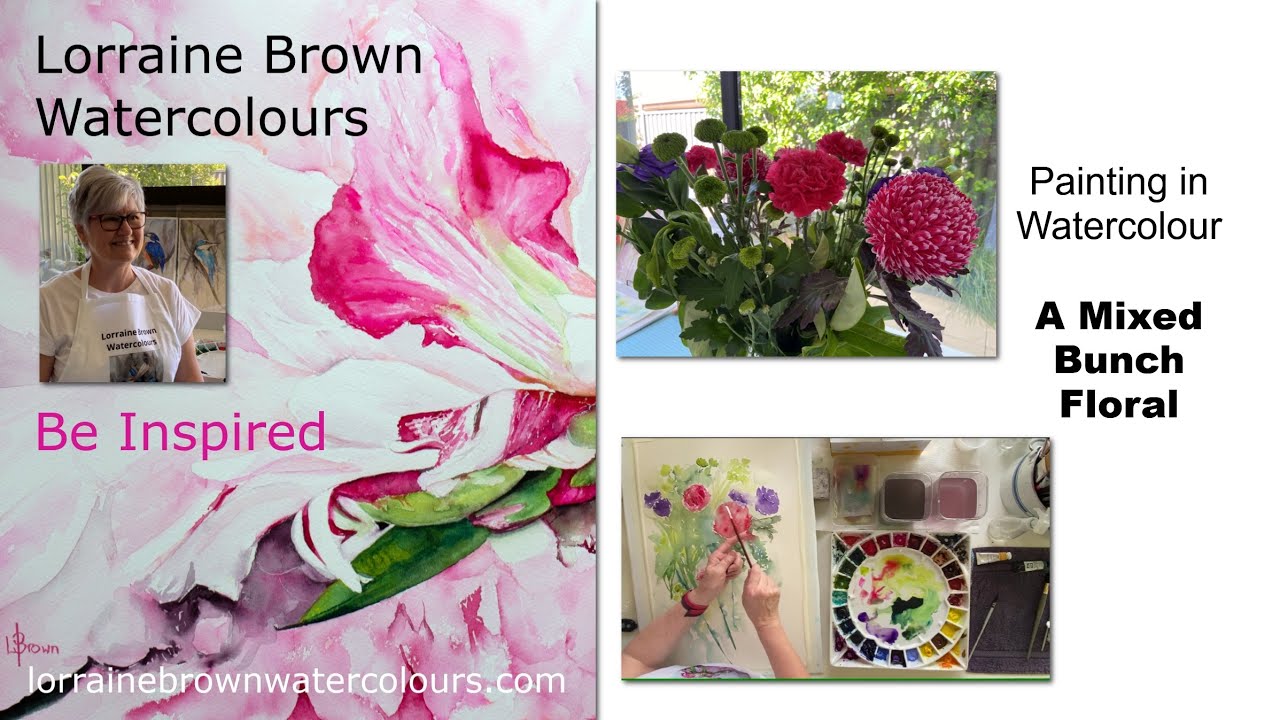 Painting in Watercolour - A Mixed Bunch floral of reds, purples and greens