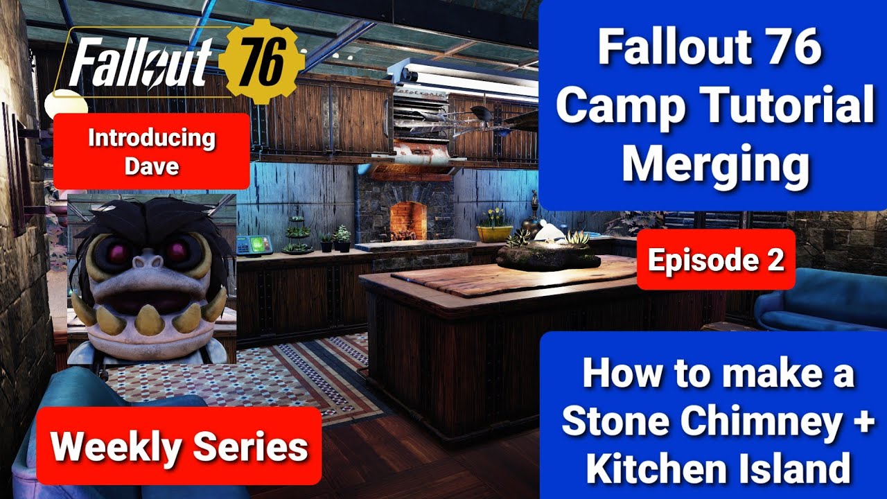Fallout 76 Camp Building Tutorial ( Merging, Part 2 ) Stone Chimney + Kitchen Island