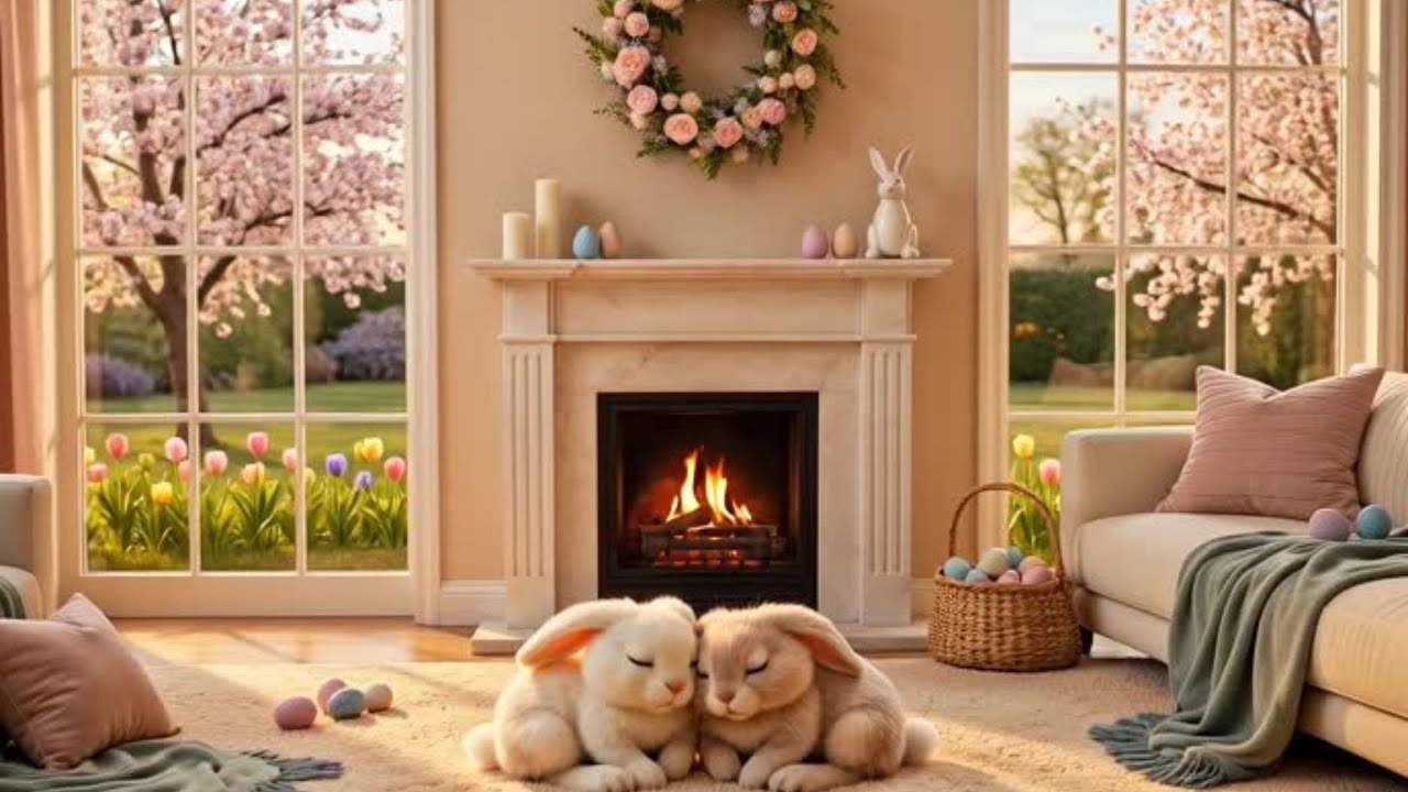 Easter Fireplace Ambience LIVE 🐰🔥 | Cozy Spring Room • Pastel Decor • Relaxing Sounds (Easter 2026