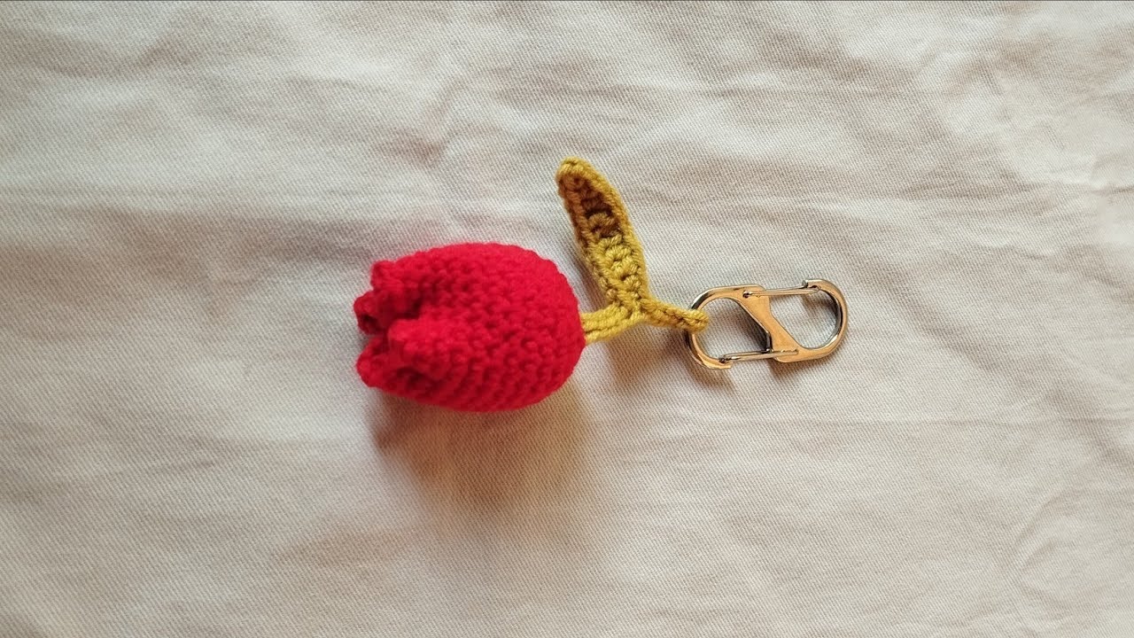 🌷কুশিকাটার টিউলিপ ফুলের চাবির রিং how to crochet tulip flower keyring🌷 