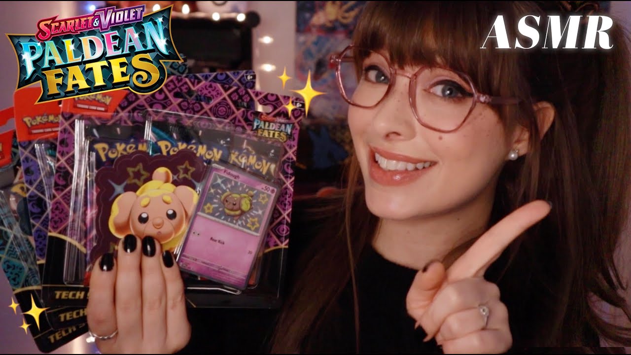 ASMR 🐶 Shiny PUPPY Pokemon! ✨ Paldean Fates Tech Sticker TCG Collection & Whispered Card Opening!