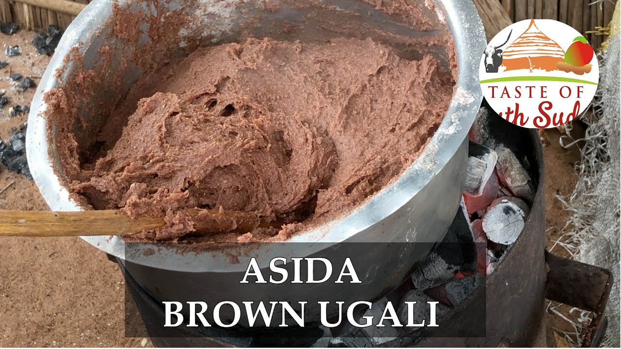 Red Millet Asida  - Posho -  Ugali in Adjumani, Uganda. Brown Ugali Recipe on Charcoal Stove.