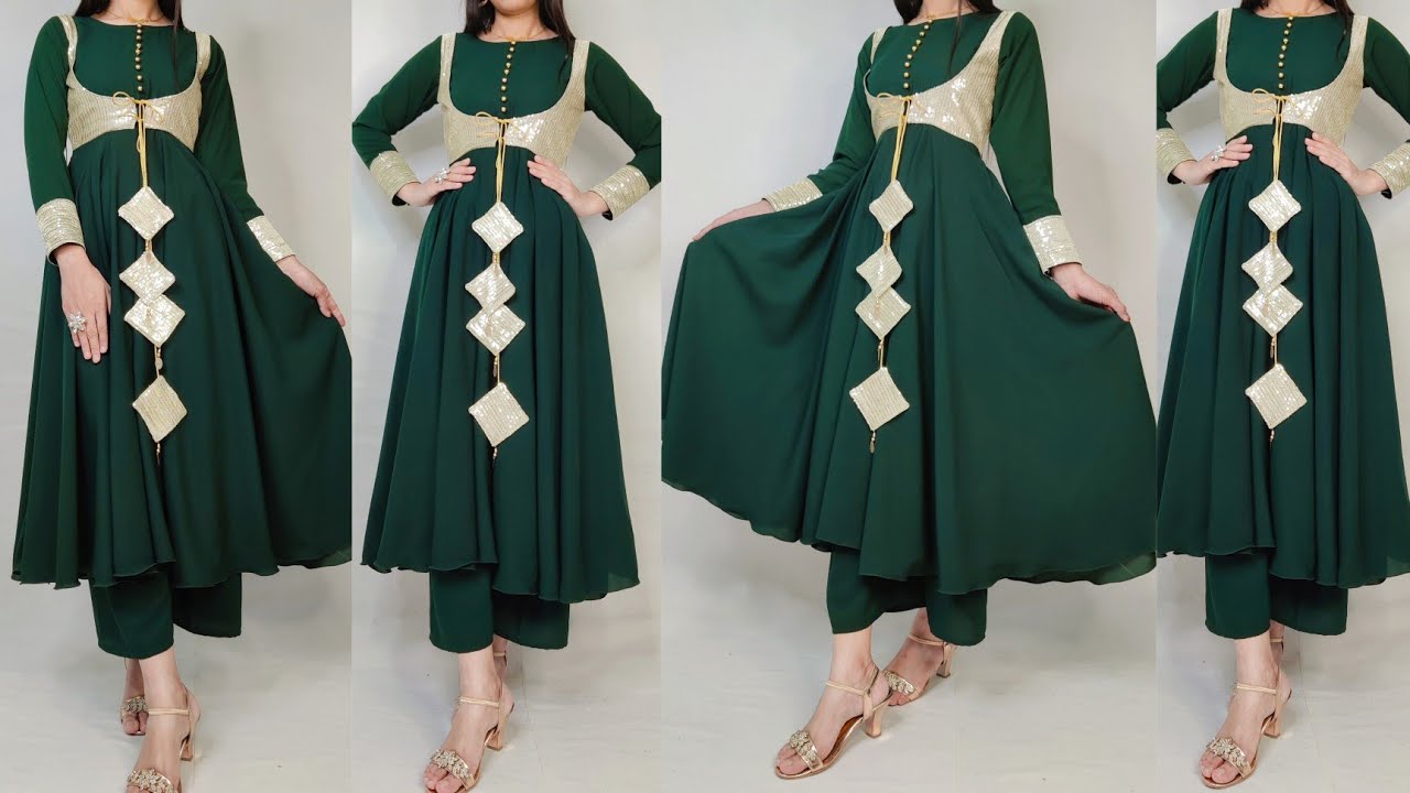 Koti/ jacket frock cutting and stitching/ umbrella frock cutting/ trendy long frock cutting