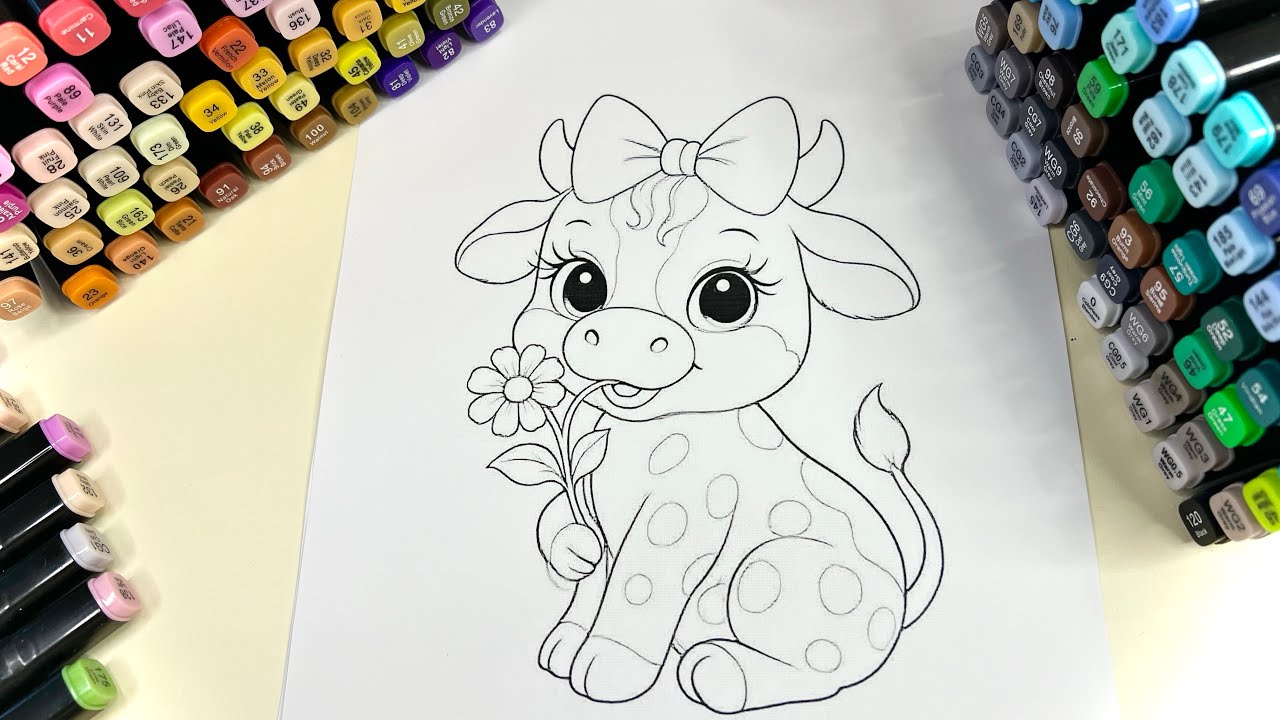 Cute Baby Cow Coloring 🐮🌸 | Relaxing Marker Coloring ASMR