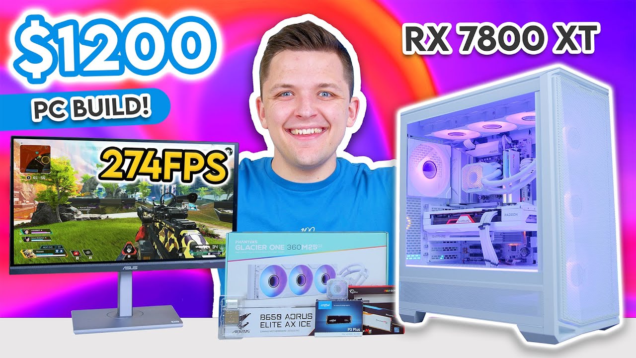 $1200 Gaming PC Build 2024! 😄 [All-White RX 7800 XT Build w/ 1440p Benchmarks]