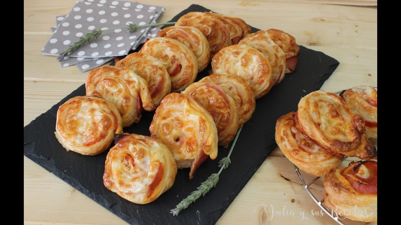 Enrollados de hojaldre con jam&oacute;n cocido y queso😋PARA UN RICO PICOTEO!
