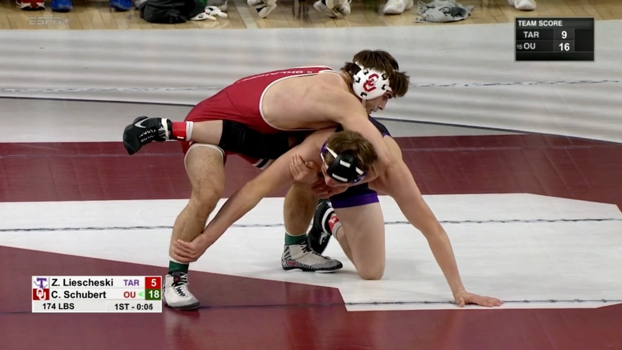 174lbs Carter Schubert (Oklahoma) vs Zeke Liescheski (Tarleton State)