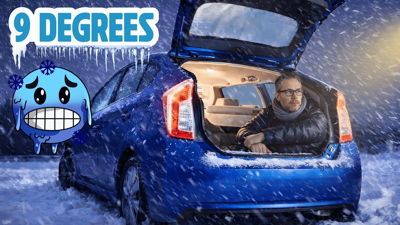 Sleeping in My Prius + Snowstorm…in an Empty Parking Lot | Cold Weather Car Camping