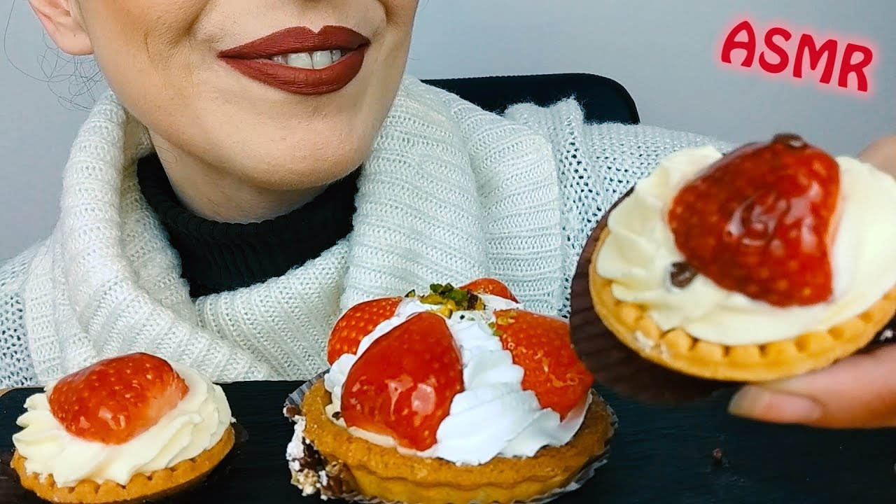 ASMR Dessert: Fluffy Cream Tarts with Strawberries | No Talking