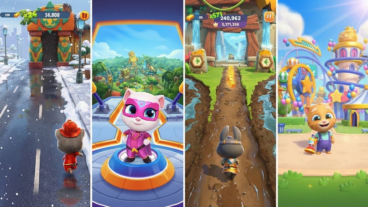 Talking Tom Gold Run Vs Talking Tom Blast Park Vs Talking Tom Hero Dash Vs Talking Tom Time Rush