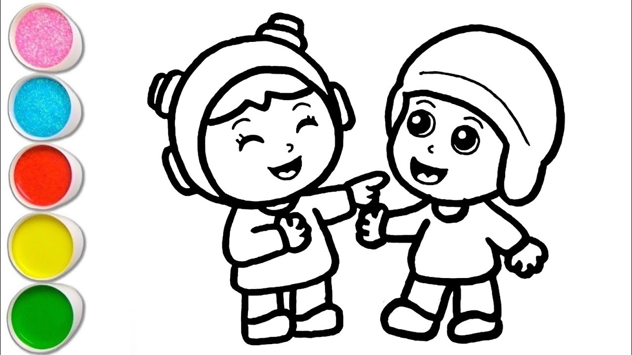 Cute Nina Playing with Pocoyo Drawing, Painting and Coloring For Kids and Toddlers_ How to Draw Nina