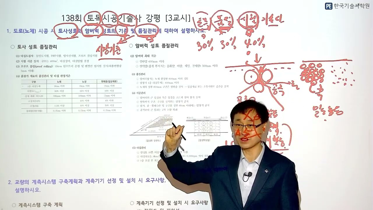 [한국기술사학원] 138회 토목시공기술사 3교시 문제강평, 기술사5관왕, 경기도 기술사학원, 수원 기술사학원