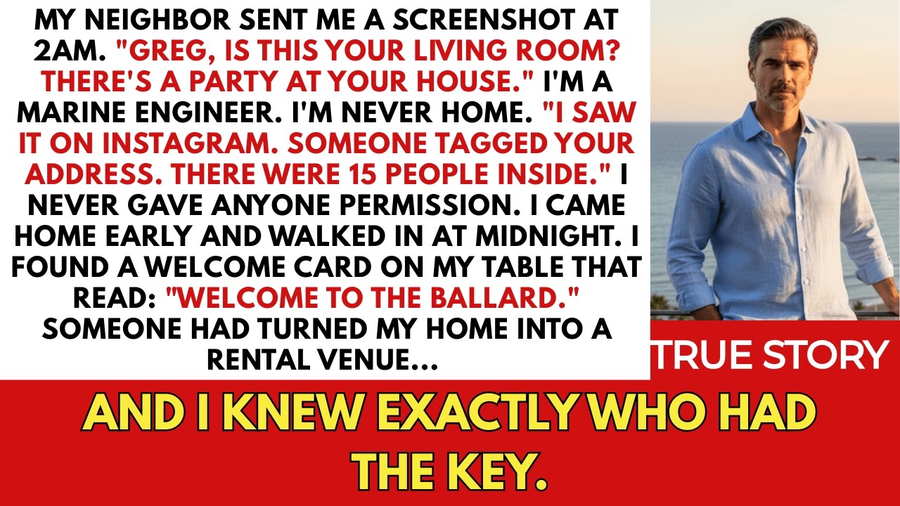 My neighbor sent me a screenshot at 2AM... I'm at sea 3 weeks a month.