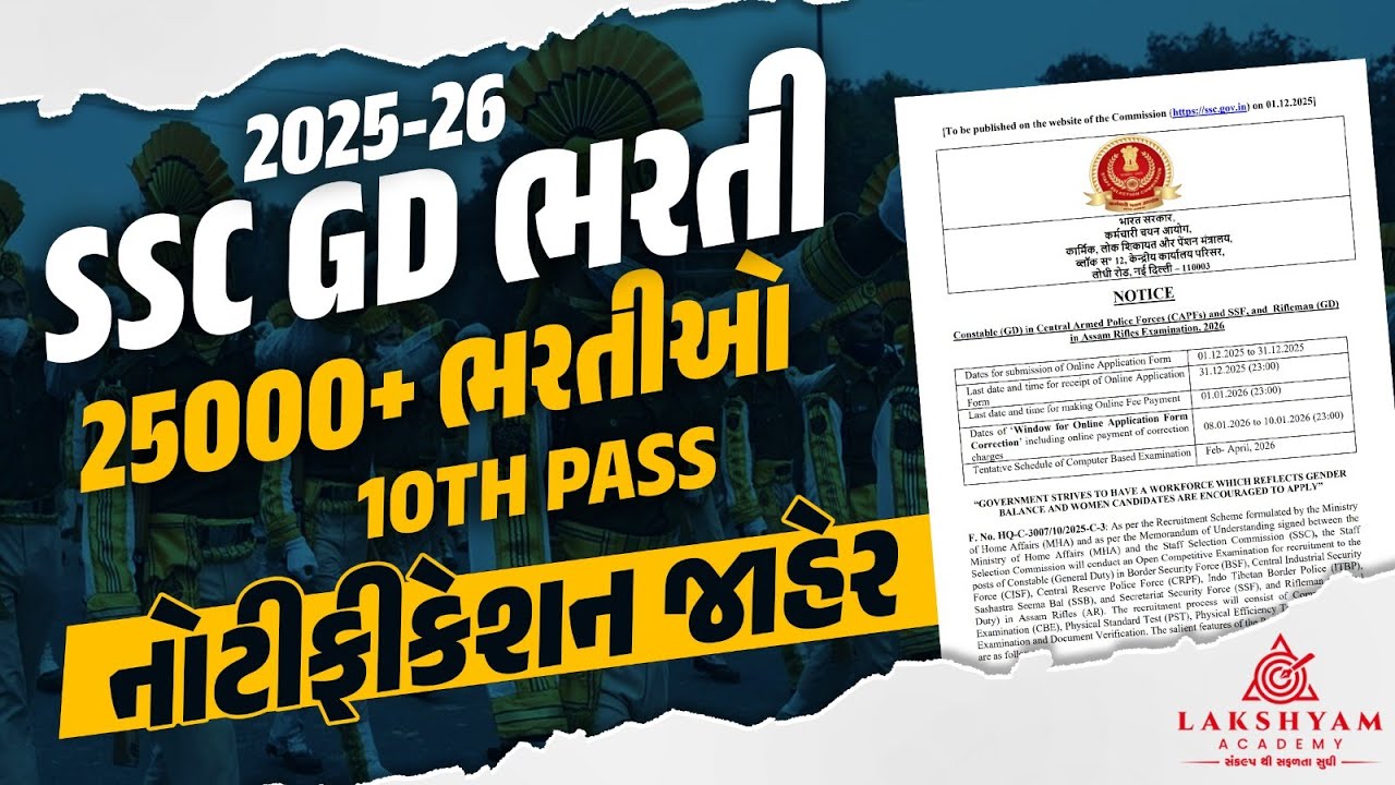 SSC GD Notification 2026 OUT | 25487 ભરતીઓ, 10th Pass | SSC GD New Vacancy 2025-26 | Full Details