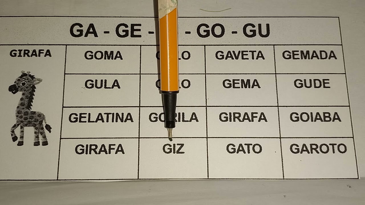FICHA DE PALAVRAS ESCRITAS COM A LETRA G NO INÍCIO MAIS FAMÍLIA SILÁB
