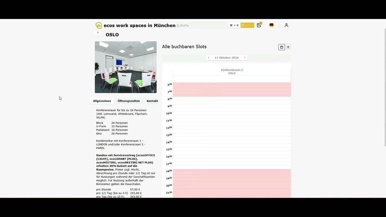 Konferenz-, Meeting- oder Seminarraum & Coworking online buchen bei ecos work spaces in München