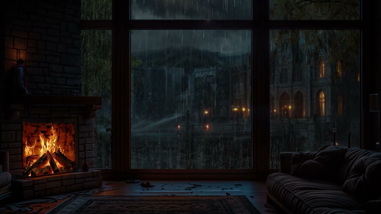 ☔ Deep Relaxation Rain 🌧️🔥 | Cozy Fireplace, Quiet Night Ambience