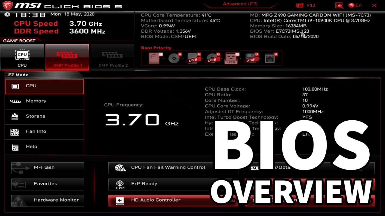 MSI MPG Z490 Gaming Carbon WiFi BIOS Overview
