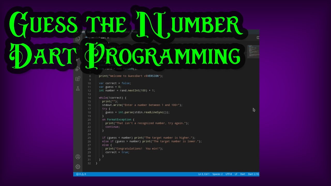 Guess the Number Game in Dart - Dartlang Programming and Coding