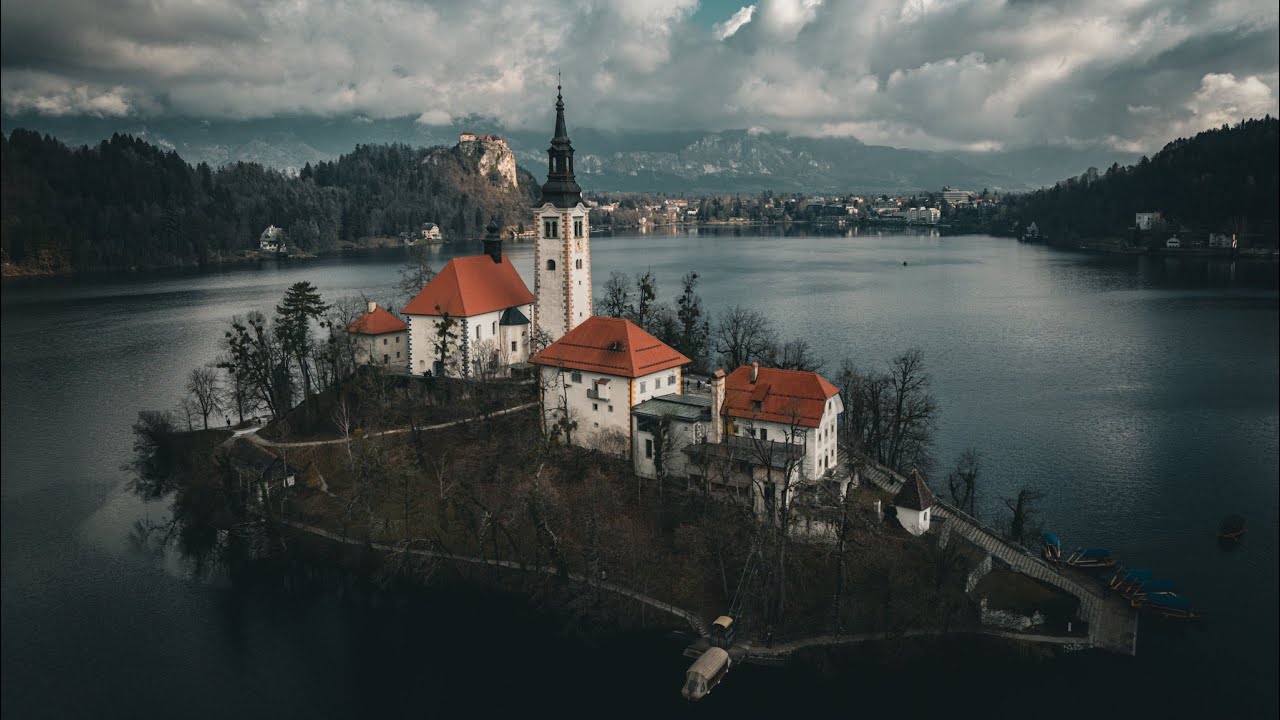 The Beauty of Lake Bled in Winter (No Snow) 4K Drone