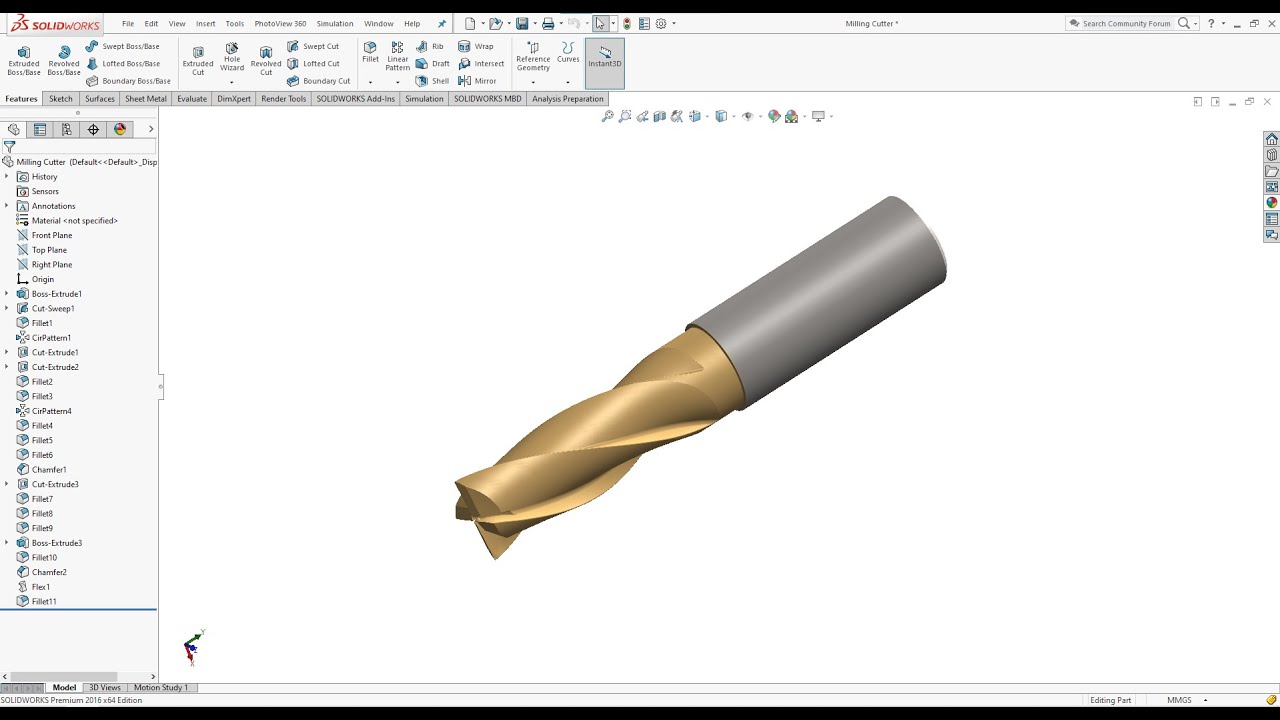 Solidworks CAD Design - Exercise - 57 ( Milling Cutter )