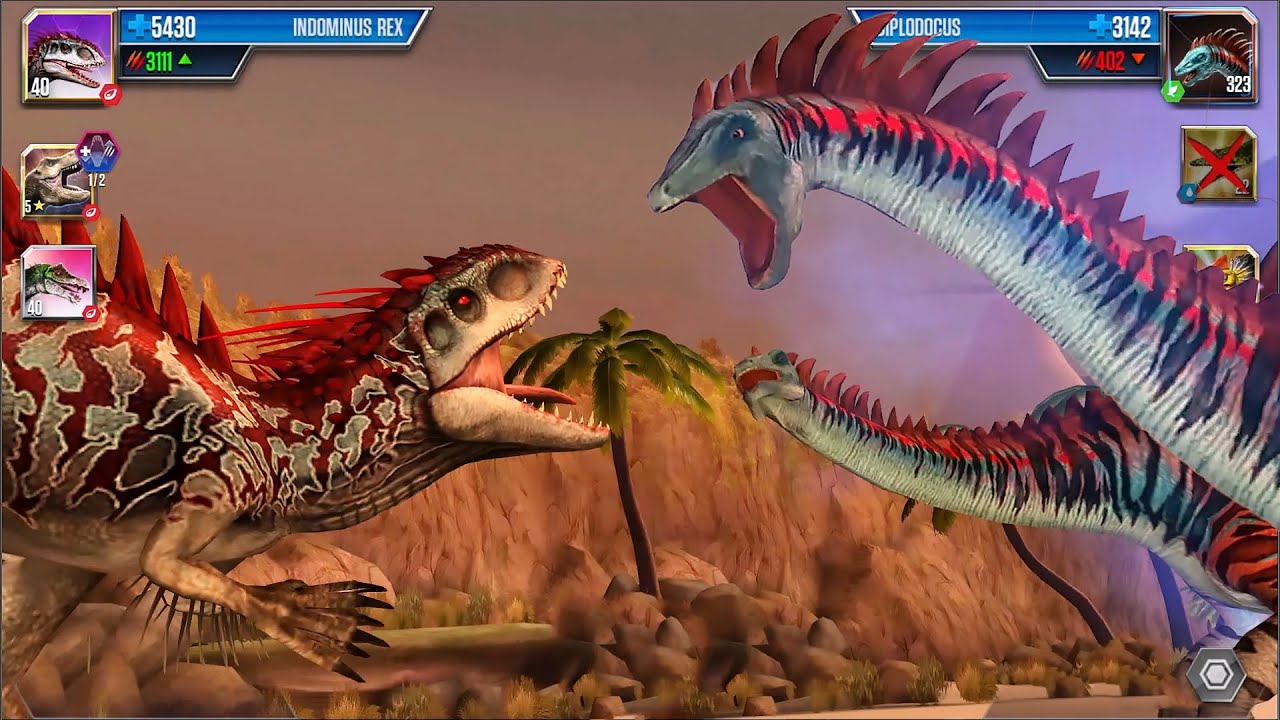 Can a Diplodocus lvl 323 SURVIVE the King of Hybrids Indominus Rex?! Jurassic World The Game