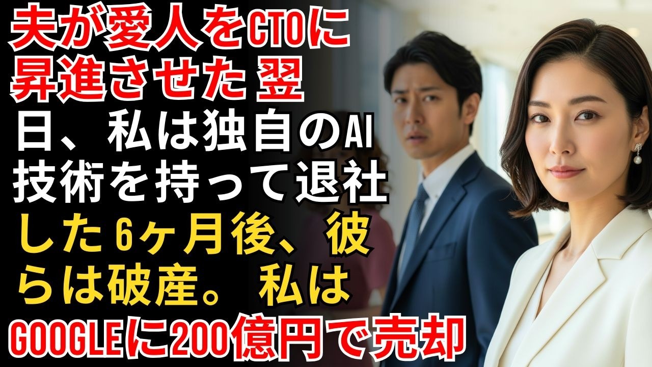 夫が愛人をCTOに昇進させた翌日、私は独自のAI技術を持って退社した――6ヶ月後、彼らの会社は破産し、私のスタートアップはGoogleに200億円で買収された。【静かな復讐】【AI業界の逆転劇】