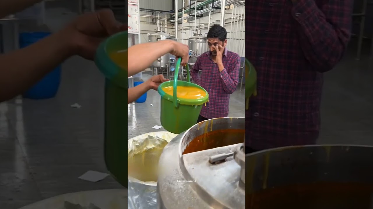 Mango juice making in factory