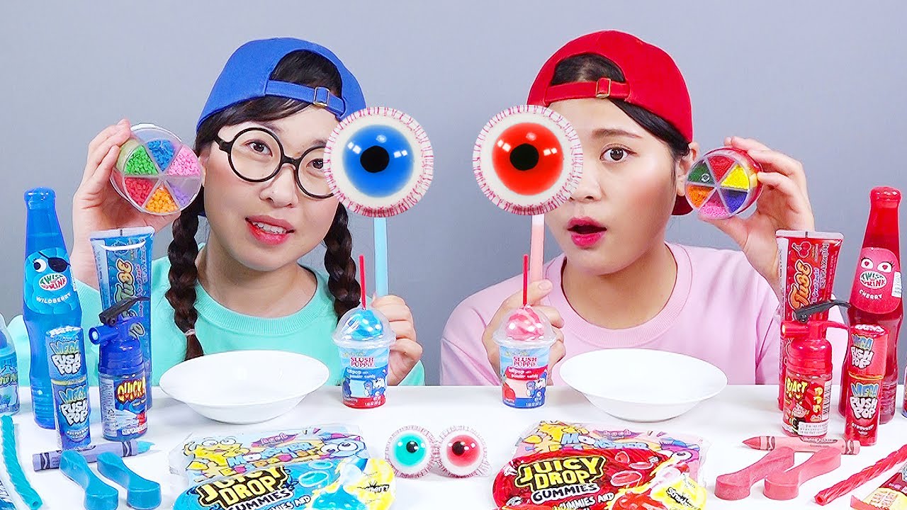 Red Food  VS Blue Food Color Challenge DONA
