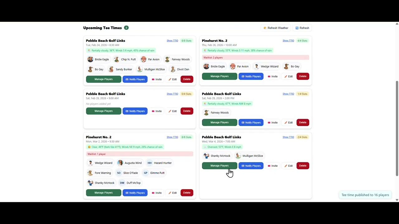 Tee Time Organizer — How to Create & Publish a Tee Time in 30 SecondsAdd a Tee Time