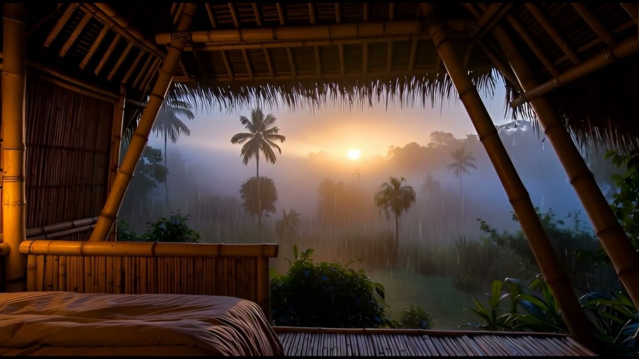Tibetan Healing Music & Jungle Rain Sounds in a Bamboo House