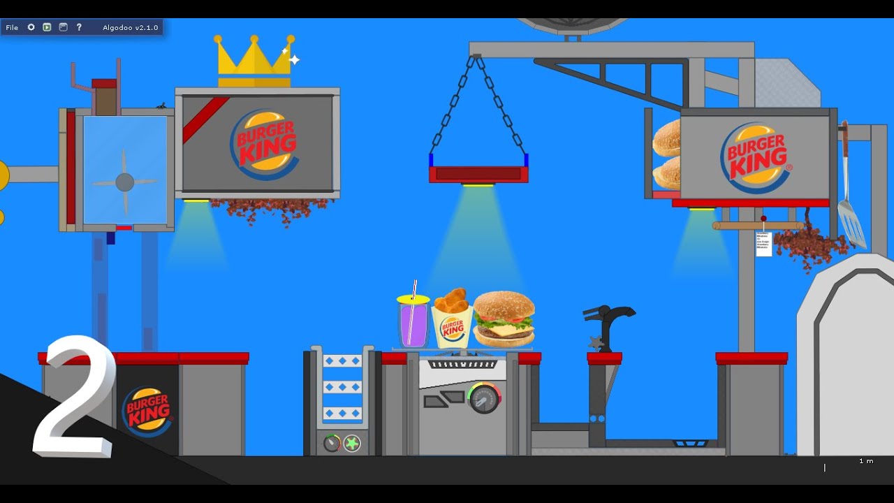 OMG Burger King (V2) in Algodoo / Making Burger Chicken Nuggets and Milkshake / AlgoKitchen DueMan 9