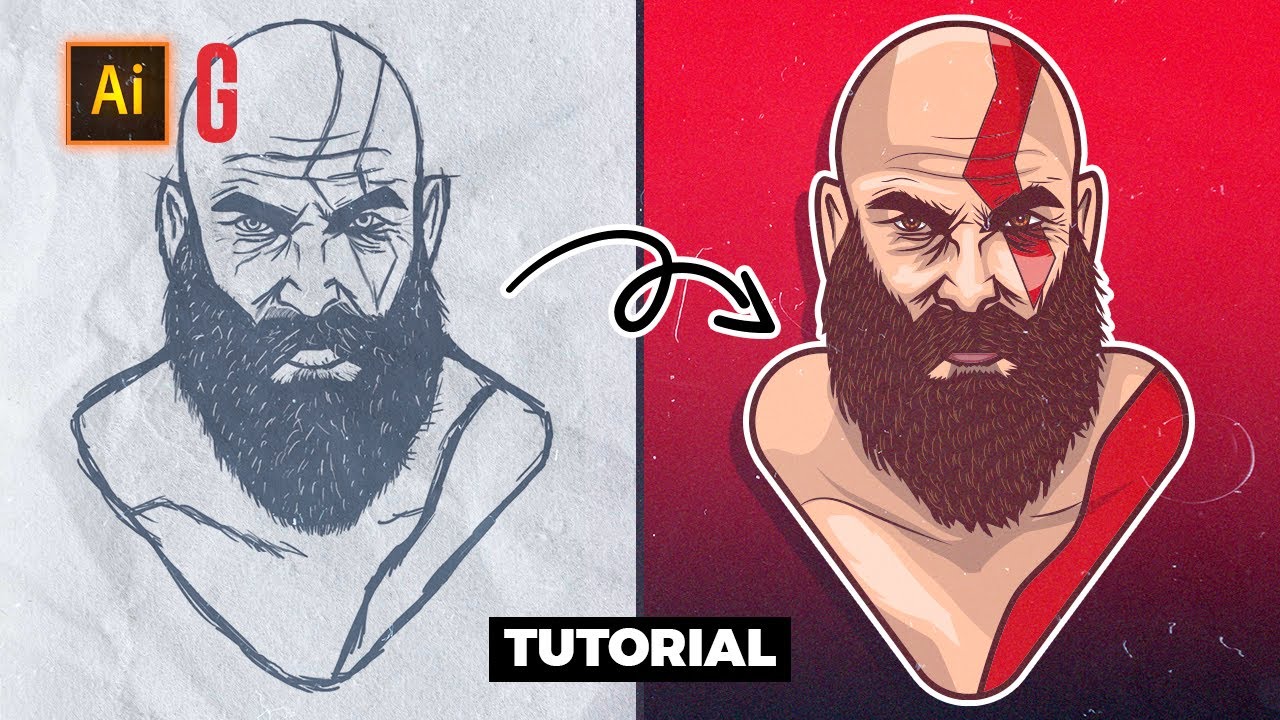 Illustrator Tutorial | Ilustrando a Kratos | Drawing Kratos (Vector Illustration)