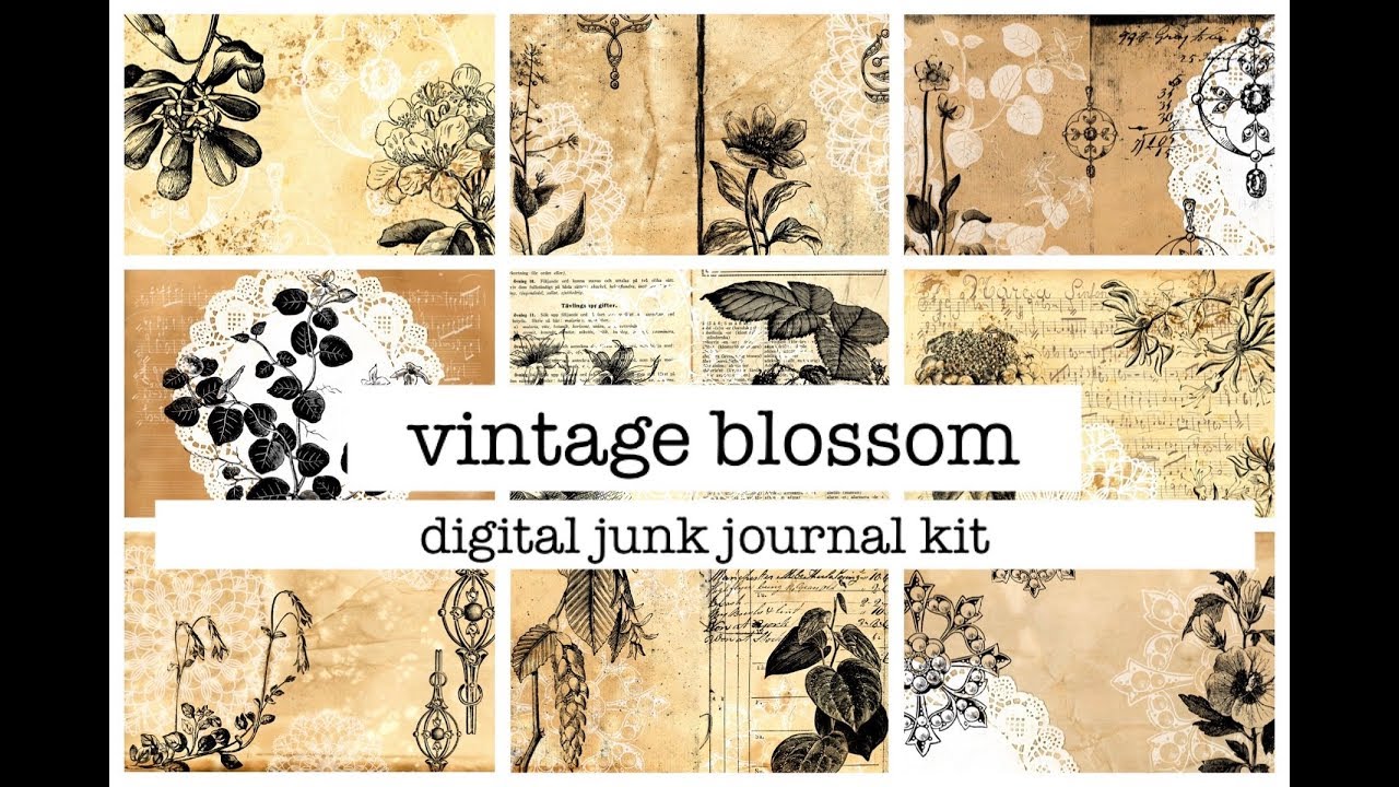 Vintage blossom - digital printable design kit for junk journals and art journaling