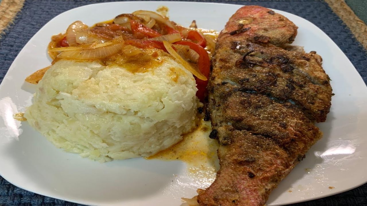 BAJAN BREADFRUIT COU COU WITH RED SNAPPER
