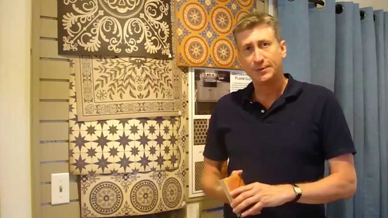 Spicher and Company vintage vinyl floor cloths at Pura Vida Home and Gift in Boston, MA