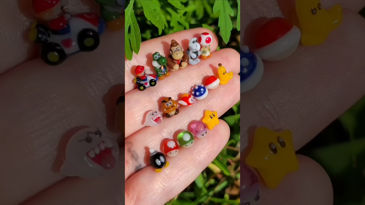 Mario inspired glass miniatures - Handmade Fan Art heady Boro glass